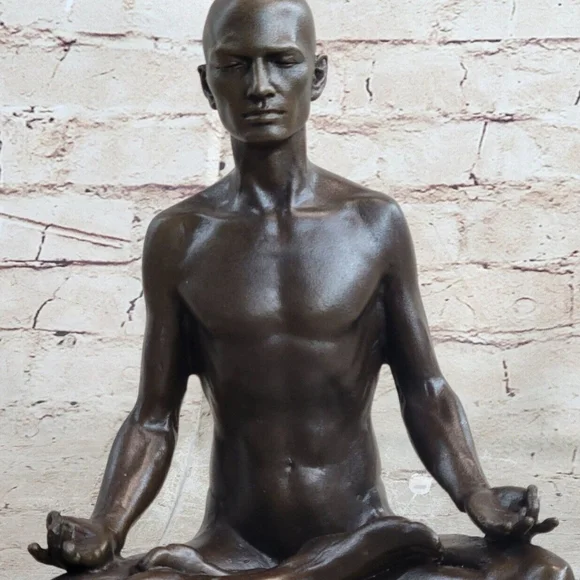 Bronze Sculpture, Hand Made Statue Art Nouveau MAN Yoga Meditation Figurine Sale